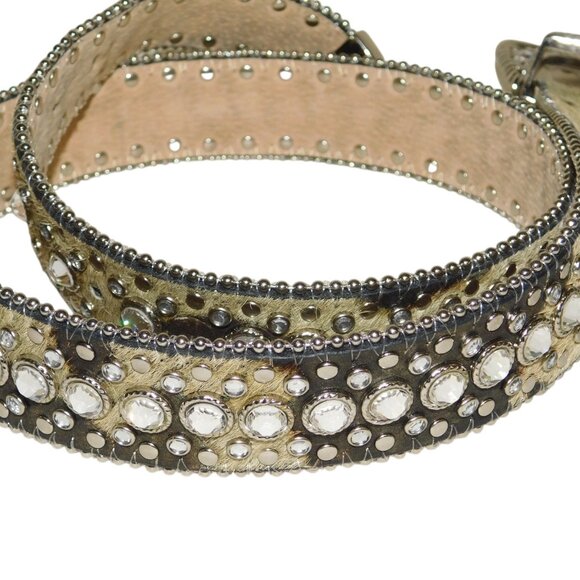 Calf Hair Genuine Leather Western Bling Belt Studs & Rhinestones Rodeo Cowgirl main image 9